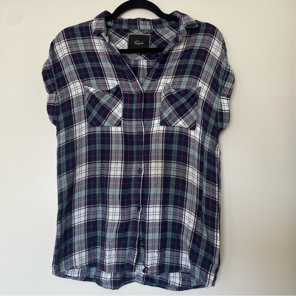 Rails Britt Short Sleeve Button Up Plaid Shirt Bl… - image 2